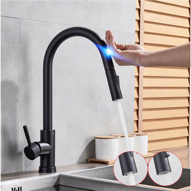 Black smart kitchen sink faucet withdrawal nozzle stainless steel touch sensor kitchen Touch Faucet