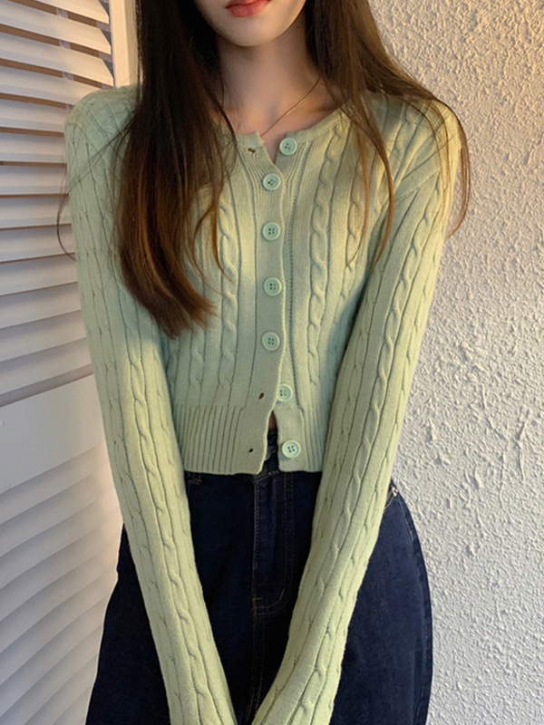 Vintage Twist Sweater Women's Spring Autumn and Winter New Stylized Round Neck Top Short Long Sleeve Tight Knitted Cardigan Vintage Twist Sweater Women's Spring Autumn and Winter New Stylized Round Neck Top Short Long Sleeve Tight Knitted Cardigan