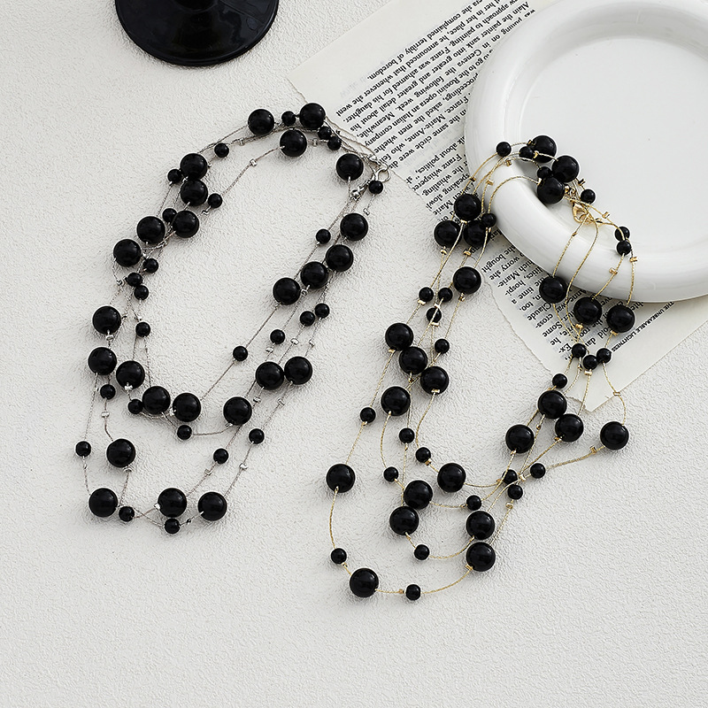 Long Crystal Layered Necklace With Square Beads For Women_voghion.com