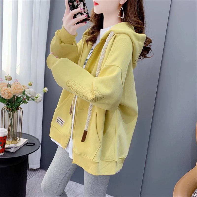 Spring and Autumn Thin Lazy Style Loose All-match Hooded Sweatshirt Jacket Trendy