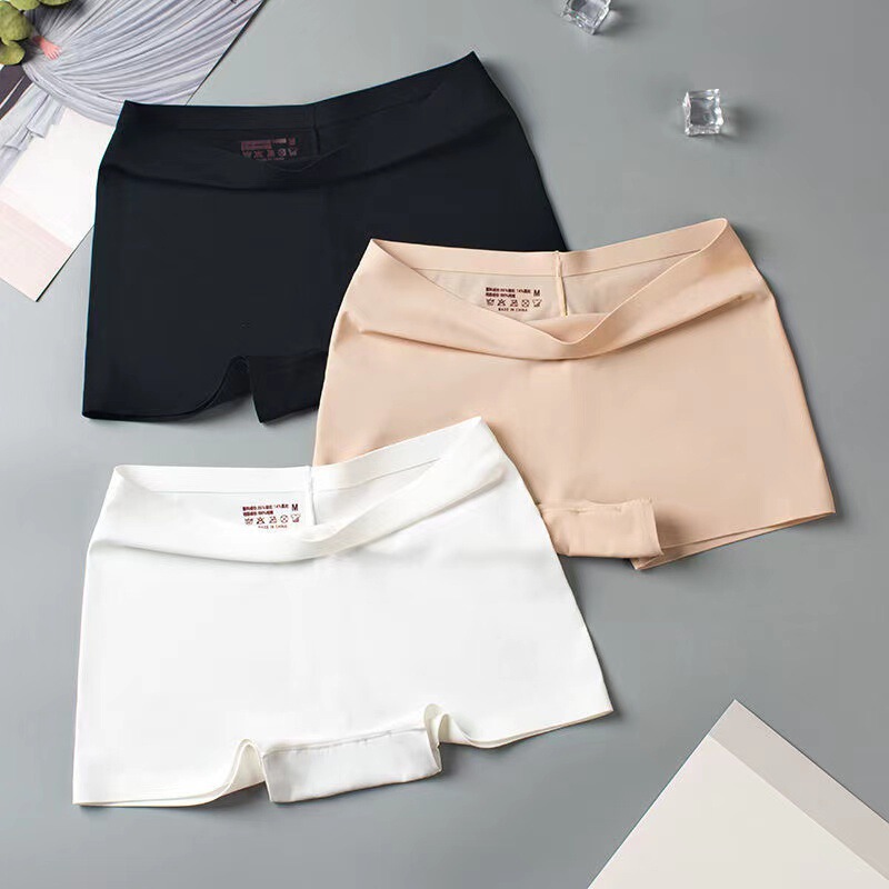 Ice Silk boxer seamless underwear women's cotton crotch mid-waist boxer safety pants insurance anti-exposure summer thin