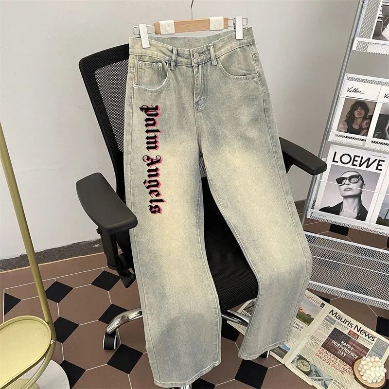 American-style printed letter jeans for men, loose fit, yellow mud color, trendy brand versatile pants for men 12 American-style printed letter jeans for men, loose fit, yellow mud color, trendy brand versatile pants for men 12