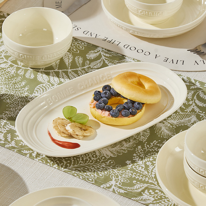 Ceramic Fish Plate for Home Use, Special Plate for Steaming Fish, Particularly Beautiful and High-End, Large Fish Dish, Western-Style Plate with Relief Ceramic Fish Plate for Home Use, Special Plate for Steaming Fish, Particularly Beautiful and High-End, Large Fish Dish, Western-Style Plate with Relief