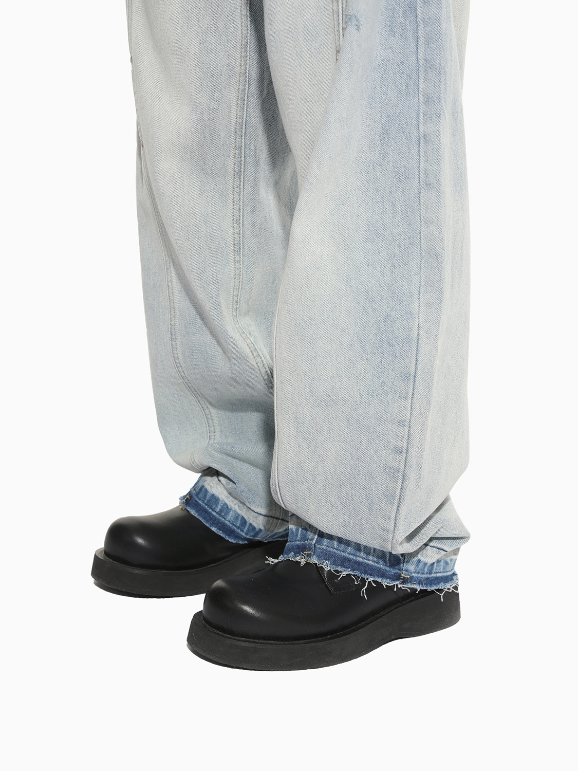 MTLCLOTHES Hombres| Nicho de deconstrucción diseño de empalme sensación de piernas anchas claras manivela rectas jeans de moda