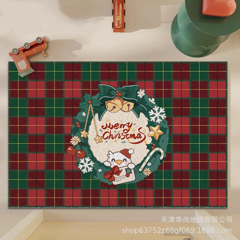 クロスボーダーAmazonの新しいクリスマスチェック柄ワイヤーフープフロアマット、ホリデーデコレーション玄関ドアフロアマット、泥をこするフットマット|undefined