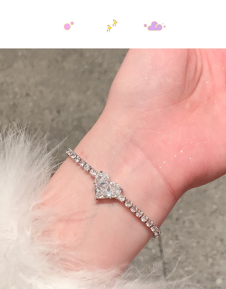 6g Weight Zircon Inlay Material Bracelets Classification Elegant Lady Classic Style Heart Shape Copper Zircon Bracelets In Bulk