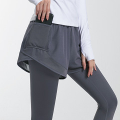 High-waisted butt-lifting fitness leggings, quick-drying breathable two-piece workout pants for outerwear, elastic tight yoga training pants for women