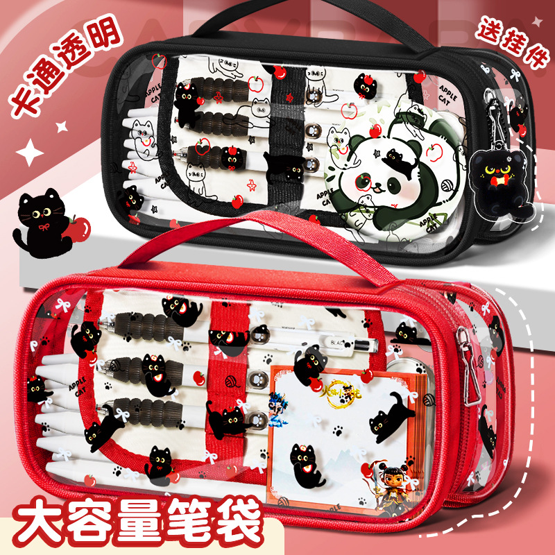 Nueva bolsa de lápices de gato de manzana de perro garabateado, linda impresión de mascotas, forro grueso de gran capacidad, papelería de fiesta de estudiantes al por mayor