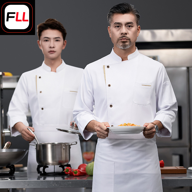 Hotel chef clothes men's and women's catering kitchen work clothes long sleeve soft skin-friendly sweat-absorbent breathable Hotel chef clothes men's and women's catering kitchen work clothes long sleeve soft skin-friendly sweat-absorbent breathable