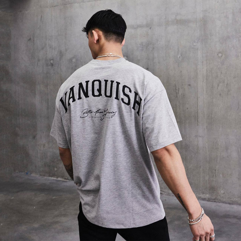 Pánské tričko VANQUISH oversized, čistě bavlněné tričko s kulatým výstřihem a krátkým rukávem, běžecké, tréninkové, ležérní_voghion.com