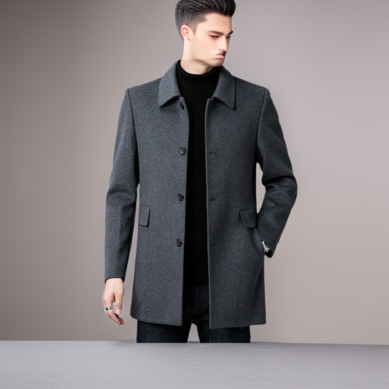 2026 Korean Style Men's Mid-Length Double-Sided Woolen Coat, Dad-Style All-Season Lapel Woolen Jacket
