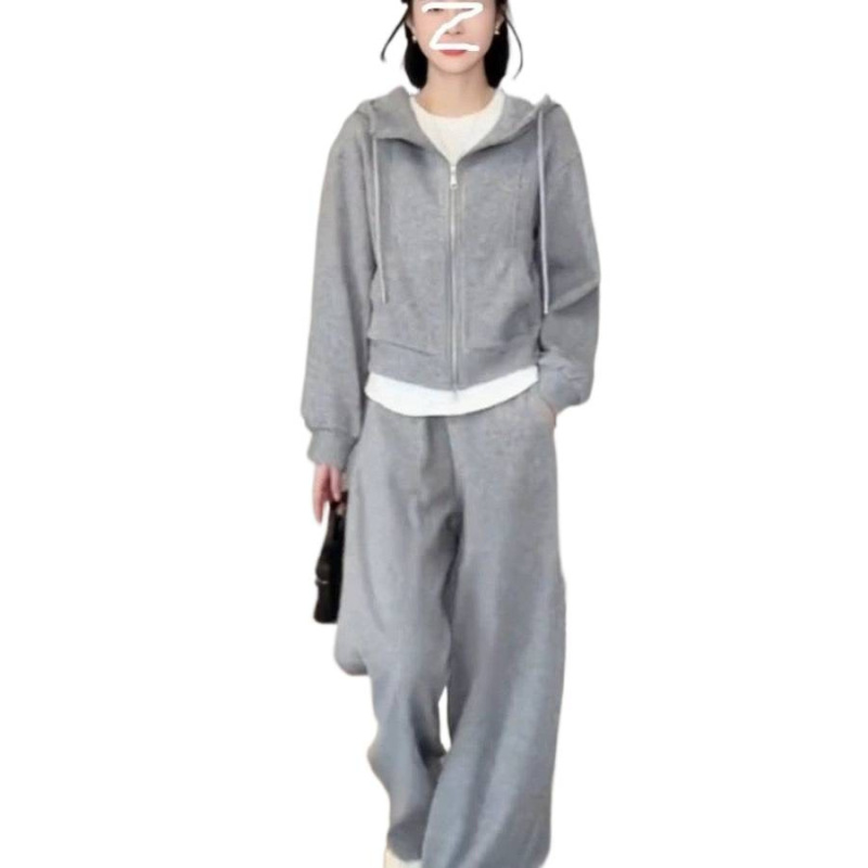 网红时尚运动服套装女秋冬加绒加厚连帽卫衣阔腿裤休闲两件套跑步|undefined
