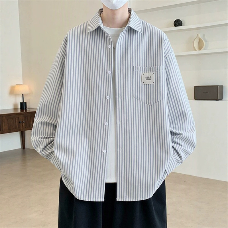 New spring and autumn long-sleeve shirt for boys, junior high and high school students, striped shirt jacket, youth and older boys' clothing