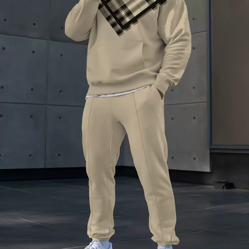 2023春季新品EBAY速卖通亚马逊男装运动休闲套装3D印花圆领卫衣裤