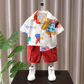 男童礼服套装夏季港风花衬衫海边旅游衣服夏威夷风儿童沙滩服夏装