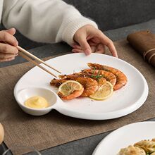 不规则饺子盘子带醋碟家用创意水饺盘异形虾盘高级感陶瓷烤鸭摆盘