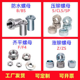 圆柱不锈钢防水螺母B/BS 镀锌六角齐平涨铆不锈钢压铆螺母S/CLS/F