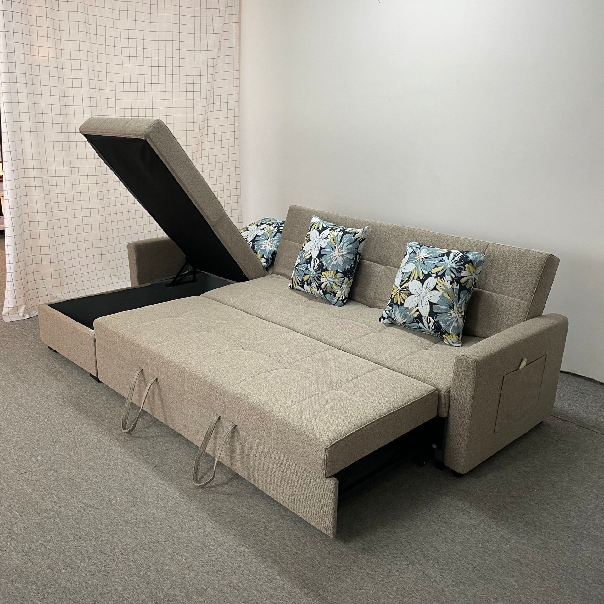 Sofá cama de tela de doble propósito esquina plegable de sala de estar multifunción económica desmontación y lavado almacenamiento tecnología sofá cama de tela