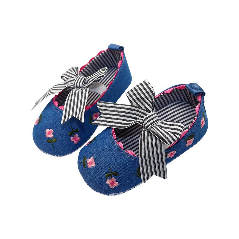 Обувь принцессы с вышитым бантом, хлопковая детская обувь оптом, детская повседневная обувь для маленьких девочек, обувь для малышей с мягким дном, нескользящая
