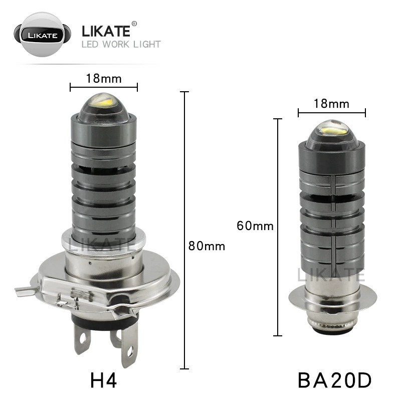LED-лампа LKT для авто/мото H4/P15D/BA20D, бело-желтая двухцветная линза, биксеноновый объектив, малый стальной корпус