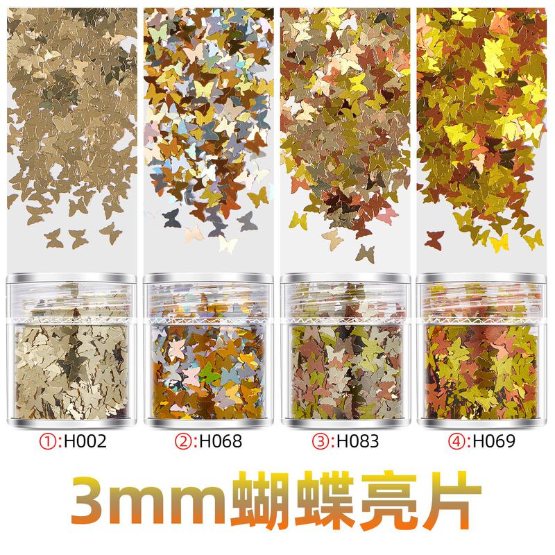 Cross-border nail art 3mm butterfly sequins ultra-thin PET material high flash sparkling DIY wear nail drops jewelry
