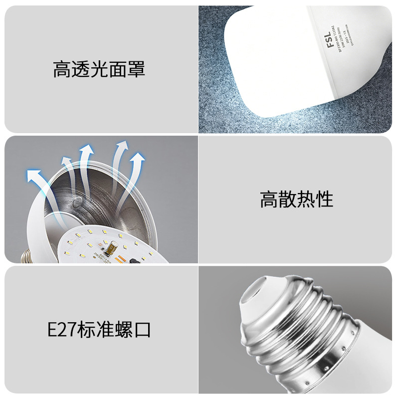FSL Foshan Iluminación Bombilla LED de ahorro de energía del hogar E27 tornillo de alta potencia edificio de la fábrica de alta riqueza guapo bombilla de inducción lámpara