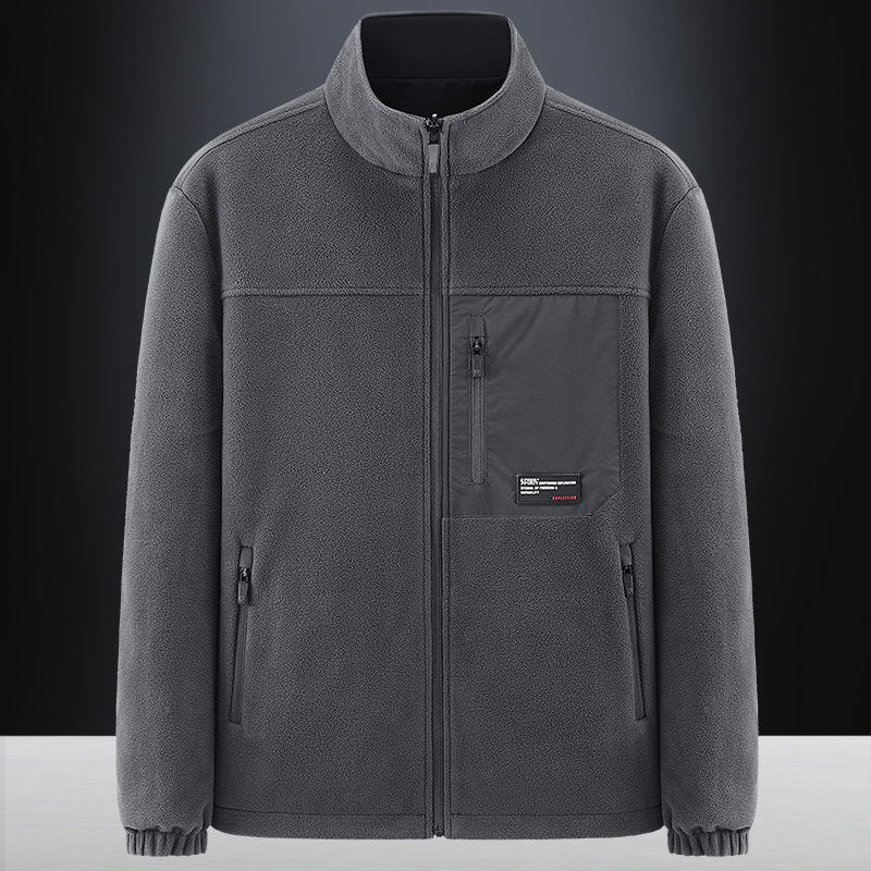 Reversible Jacket Men's Autumn and Winter Polar Fleece Jacket Outdoor Mountaineering Hiking Sports Casual Stand Collar Fleece Top