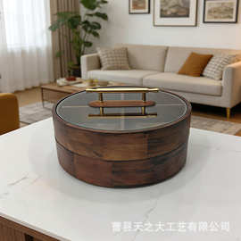 现货实木干果盒双层可旋转水果零食糖果盒客厅待客瓜子小吃坚果盒