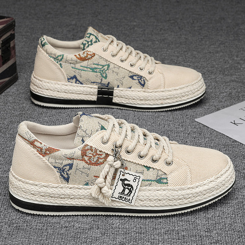 Canvas shoes for men, winter breathable trendy corduroy flat shoes for men, casual lightweight thin Beijing-style cloth shoes