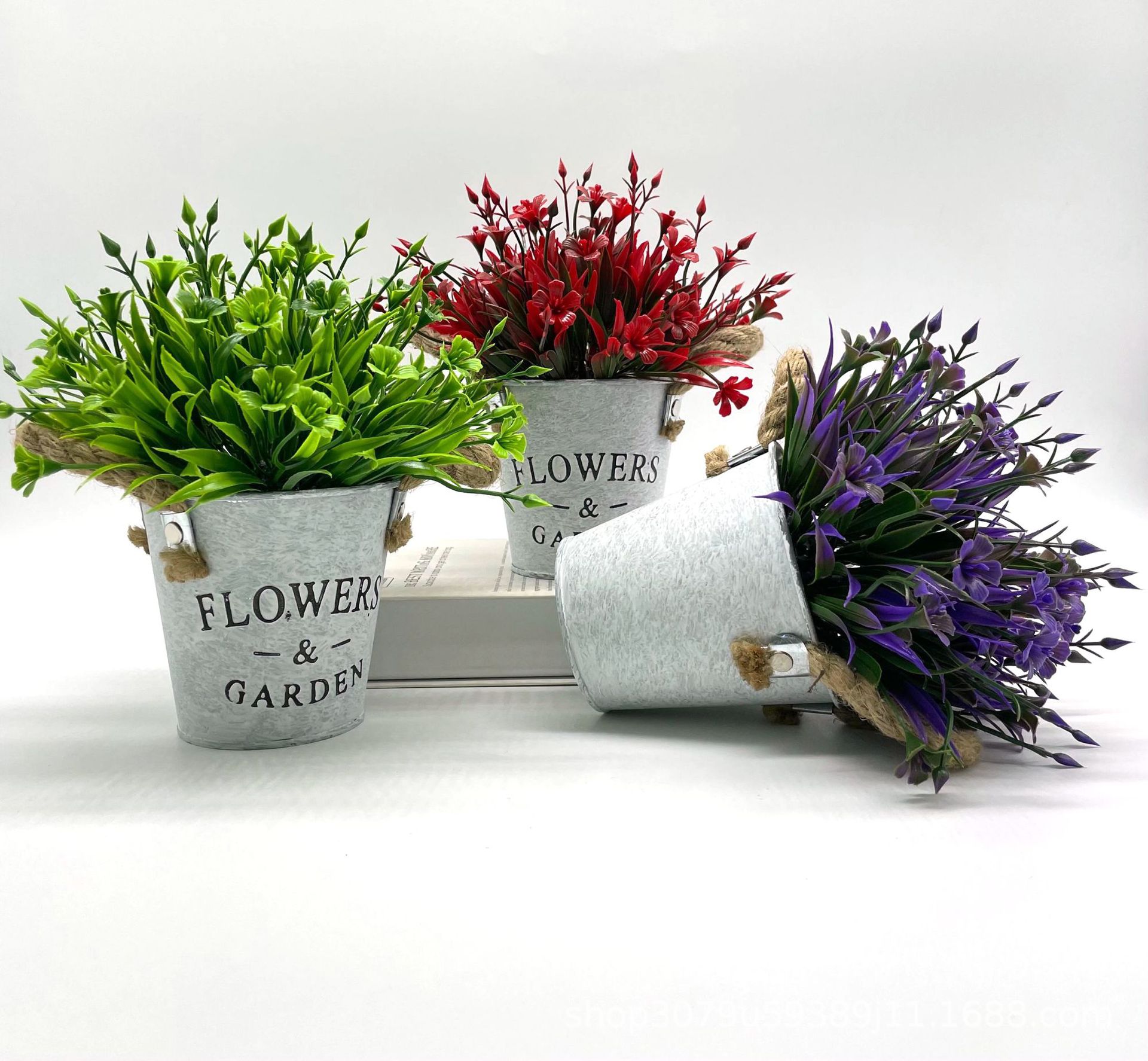 Simulación de plantas verdes, retro creativo, barril de hierro forjado nórdico, planta falsa, planta en maceta, decoración de oficina, bonsai decorativo de plástico