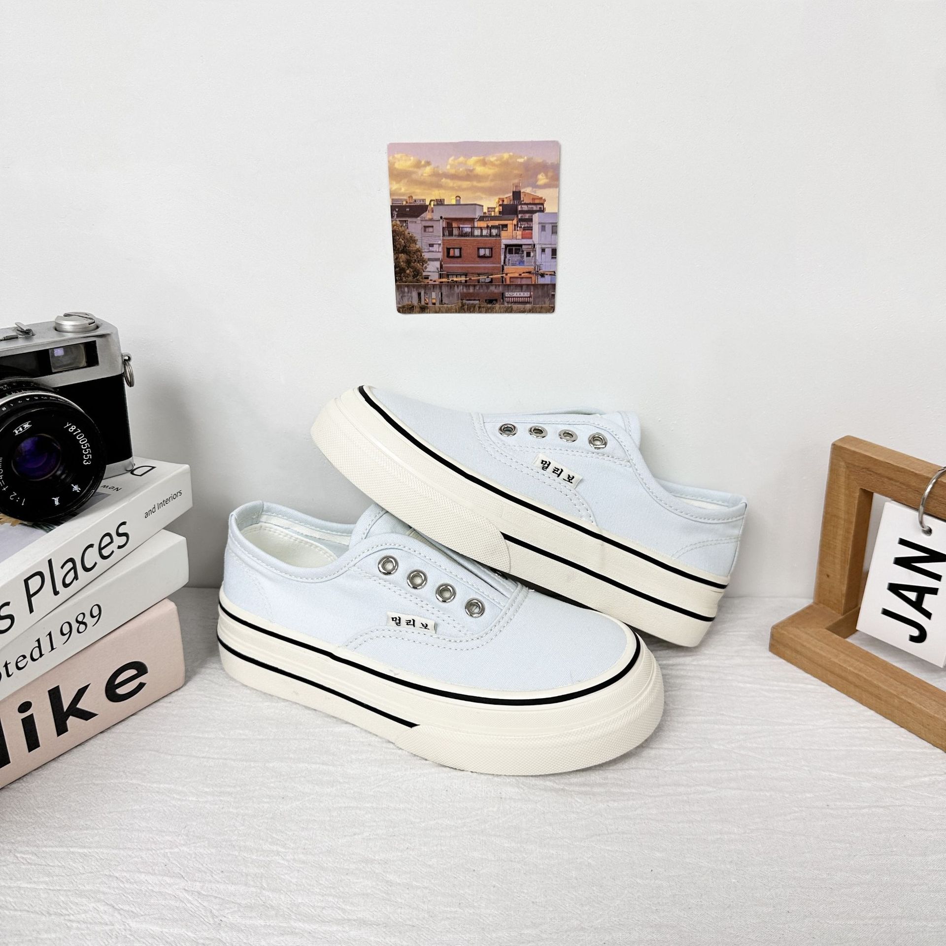 Zapatos de lona de suela gruesa casuales de onda lejana para mujer 2025 nuevos zapatos blancos de todo fósforo de primavera image 7