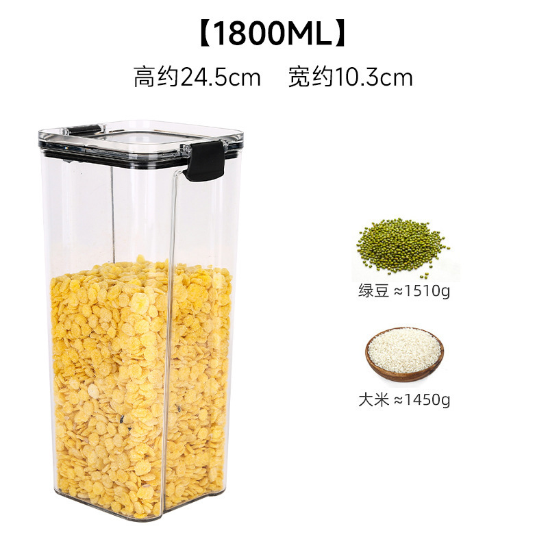 Tanque de sellado transparente cuadrado grueso granos granos cocina almacenamiento caja de plástico transparente snack té tanque de almacenamiento