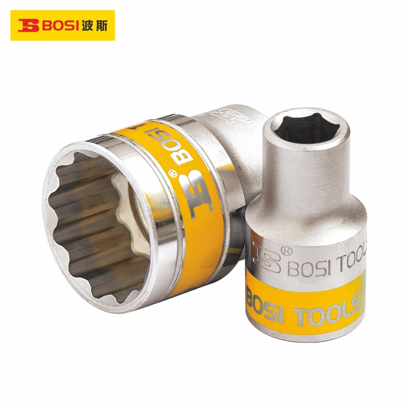 波斯12.5mm公制双色六角短套筒1/2套筒头扳手头套头镜面喷砂套筒