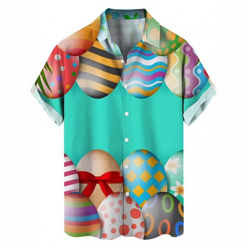 2026 New Cross-Border Shirt with Easter Elements, 3D Digital Printing, Men's Loose Trendy Short-Sleeve Casual Versatile Shirt 2026 New Cross-Border Shirt with Easter Elements, 3D Digital Printing, Men's Loose Trendy Short-Sleeve Casual Versatile Shirt