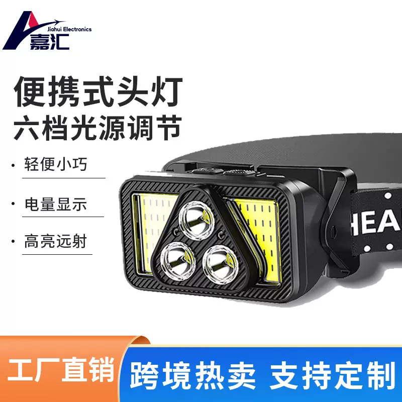 多规格大功率长续航高亮防水头灯  直充头戴式跑步感应工作灯