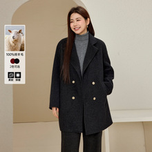 【秋冬氛围感全羊毛双面呢大衣】纤莉秀大码女装胖mm冬装新款外套