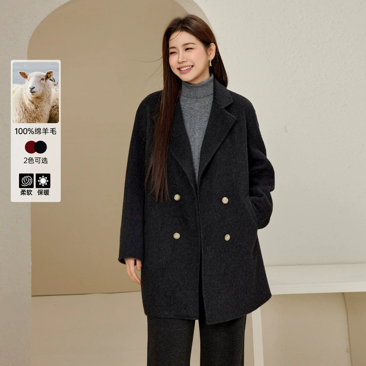 [Осенняя и зимняя атмосфера, полная шерстяная двухсторонняя шерстяная шерстяная шерстяная куртка] Full Mm Женская толстая зимняя куртка