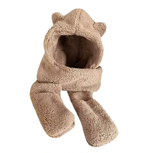 Winter New Women's Hat Scarf Combo Plush Thick Ear Warm Bear Hat Cycling Warmth Anti-Frost LuSi Same Version