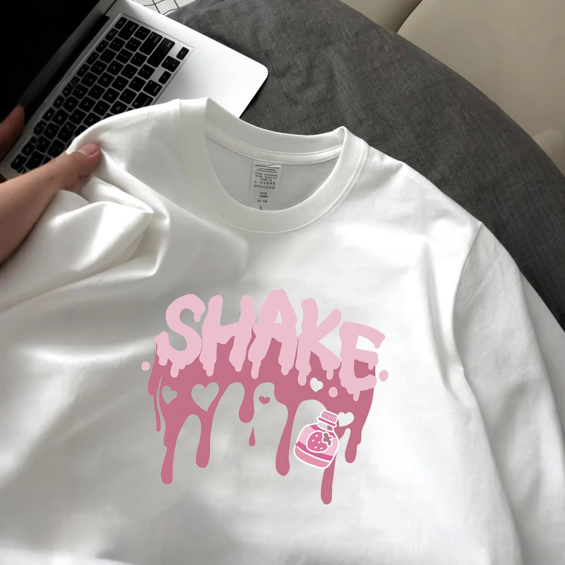 Hot-selling recommend Cotton Short-sleeved T-shirt Women's Summer Korean-style Loose Crewneck Shoulder Trendy Printed Women's Base Shirt