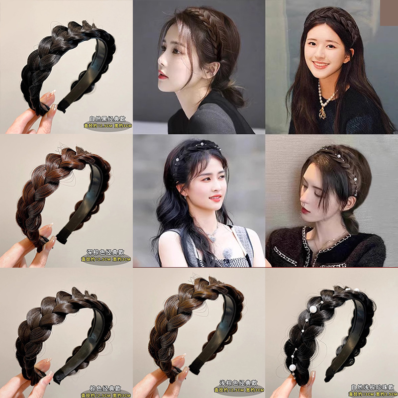 Bandas de cabello para mujeres 2025 nueva peluca de trenza de torsión en un toque de cabello corto bandas de cabello de alta calidad estilo extranjero estilo de moda tarjeta de cabello