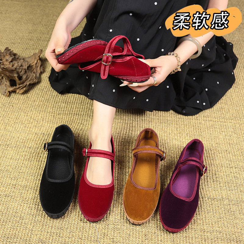 Retro flat suede Mary Jane shake line shoes 2024 new spring and autumn winter red gentle evening fairy