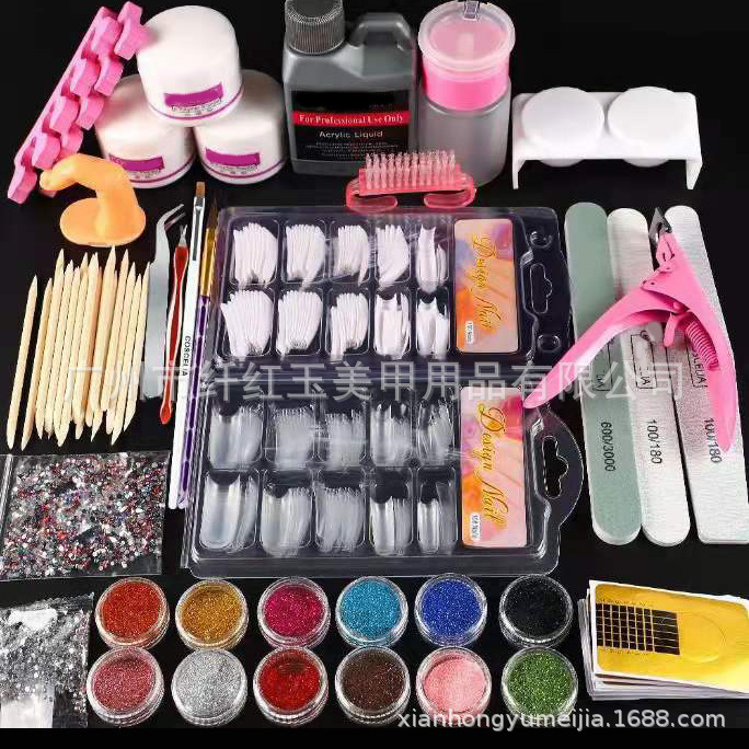 Nail Art Set Complete with 12 Colors of Crystal Powder, Glitter Powder, and Specialized Tools for Manicure and Nail Enhancement
