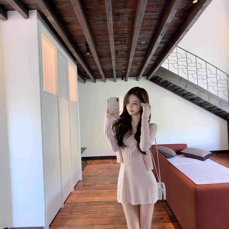 Ruo Yuの甘い雰囲気の韓国女性のホルターネックベストカーディガンとスカートスーツ、夏の新しいスタイル|undefined