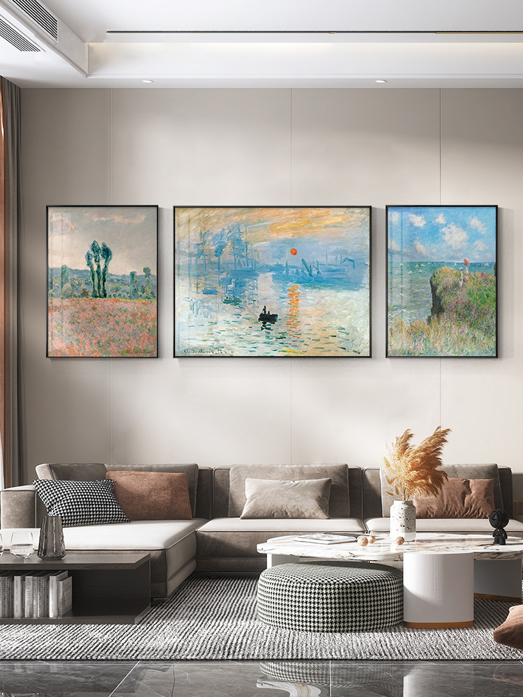 Impressionist Monet Decorative Painting World Famous Oil Painting Hall Art Abstract Sofa Background Wall Triptych