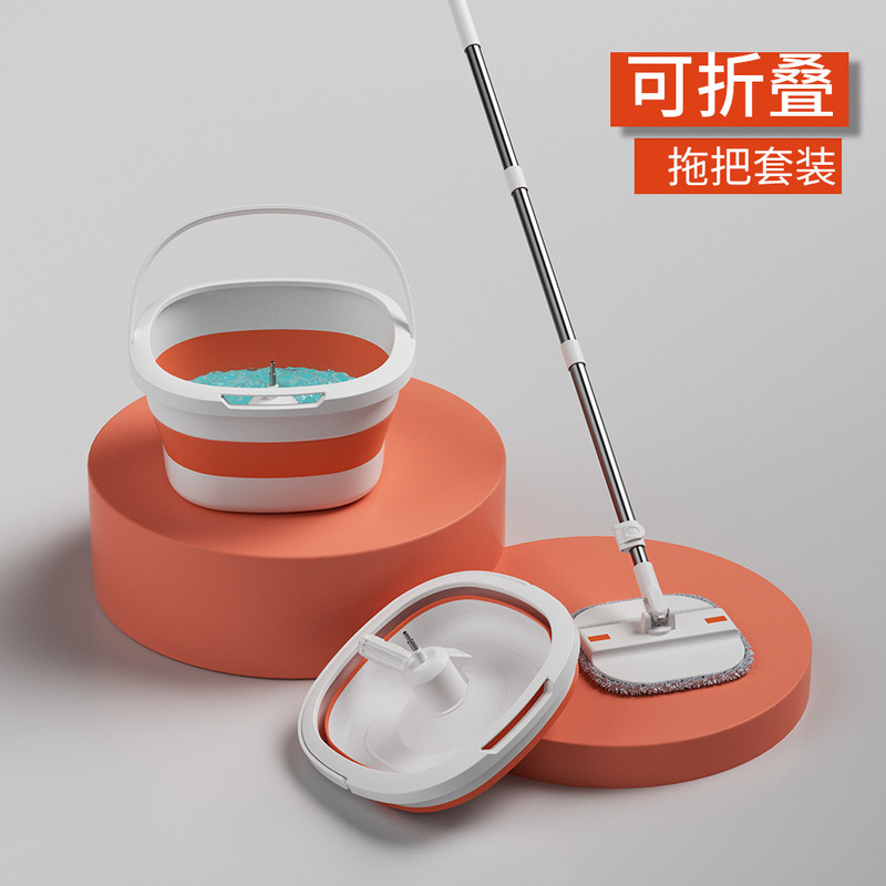 Cross-border best-selling new model hands-free folding bucket rotating mop foldable tray mop foldable handle bucket set mop