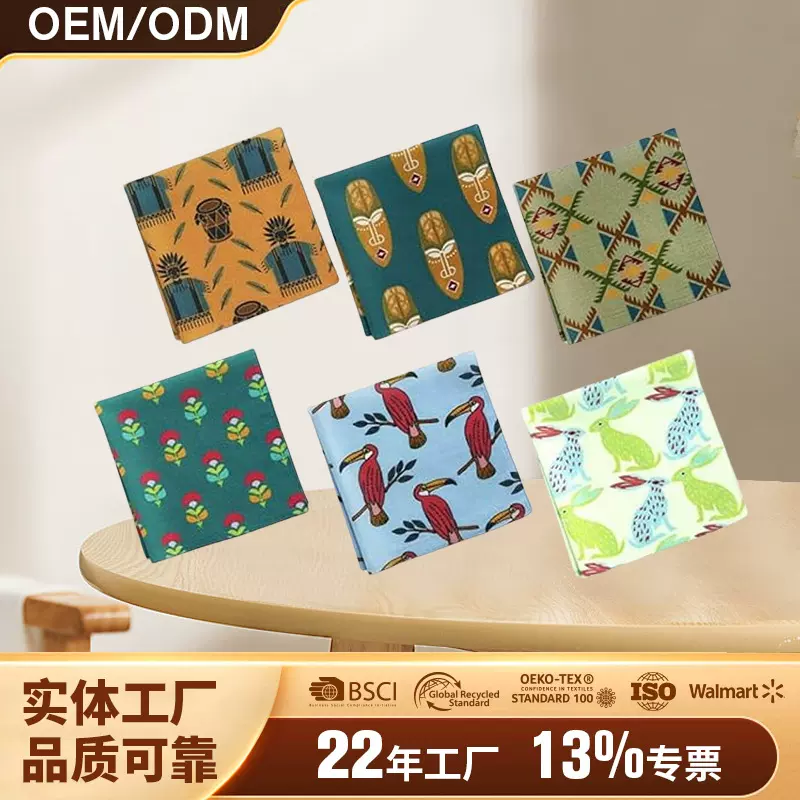 新款现货彩色印花头巾纯棉涤棉小方巾口袋巾装饰排队手帕工厂跨境