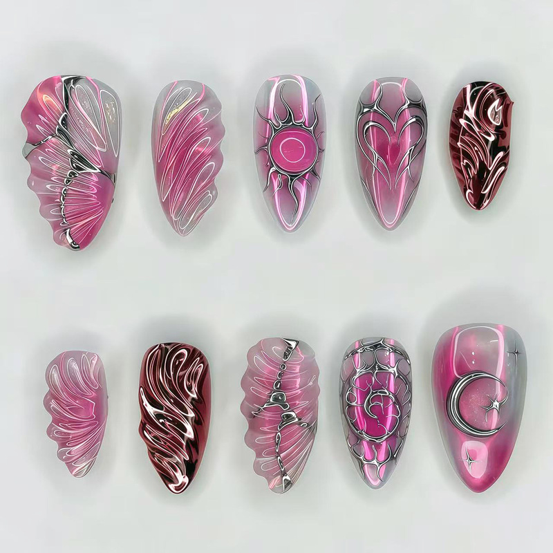 Y2K Millennial Hot Girl Rose Red Gradient Gold-Plated 3D Nail Art Stickers for Cross-Border European and American Markets, Wholesale