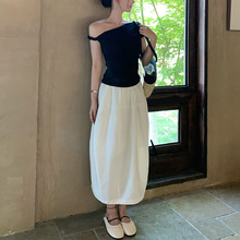 很淡～木苔春夏亚麻质感廓形气球裙背心套组遮胯显瘦纯色花苞裙