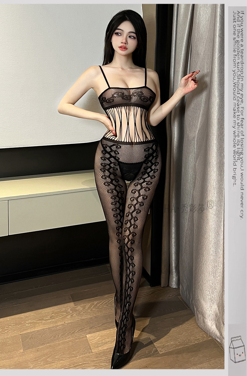 Plus Size Sheer Mesh One-Piece Lingerie, Lace Mini Dress with Open Crotch, Black — detail image 14