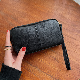 Genuine Leather Clutch Bag for Women 2025 New Style Simple Casual Zipper Texture Small Bag Wholesale First Layer Cowhide Wallet for Women